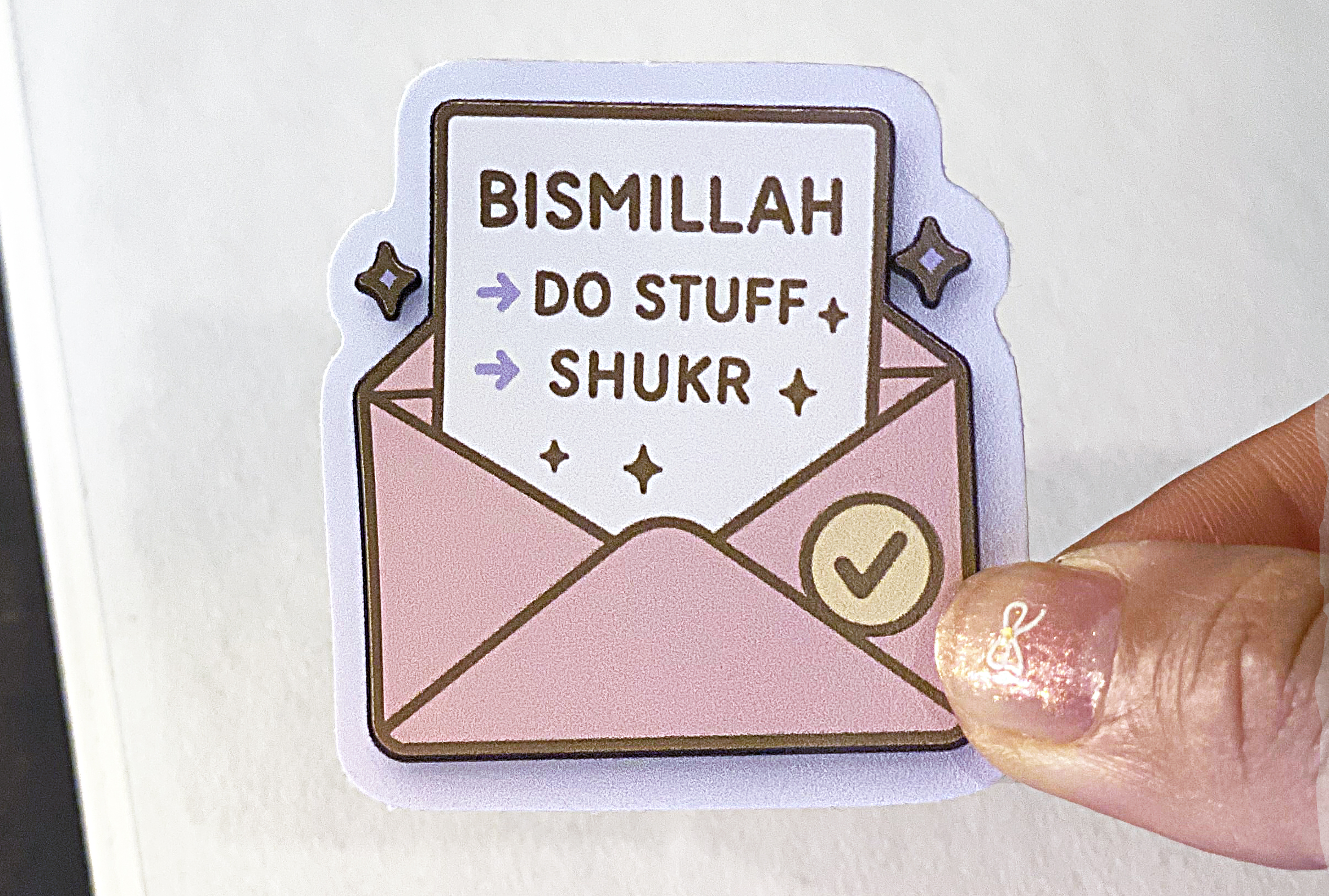 Bismillah → Do Stuff → Shukr – Envelope Sticker (5 cm) • Waterproof Vinyl