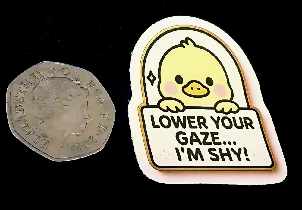 Lower Your Gaze – Shy Duck Sticker (5 cm) • Waterproof Vinyl - Image 2