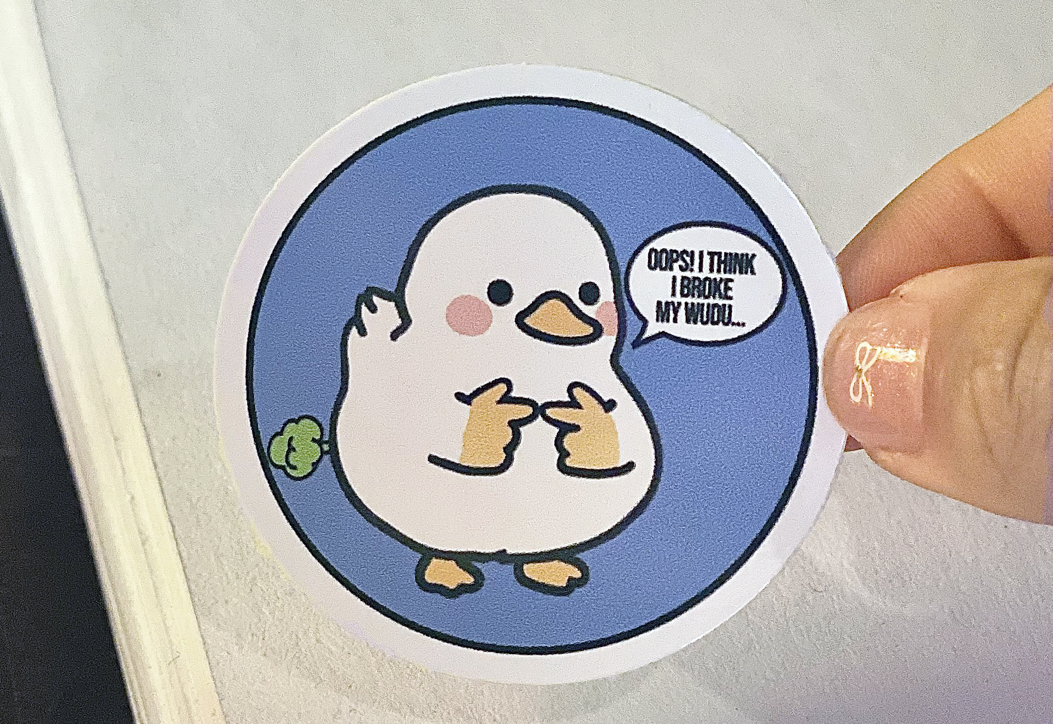Oops, I Broke My Wudu – Duck Sticker (5 cm) • Waterproof Vinyl