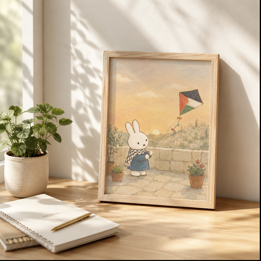 Miffy wearing keffiyeh scarf flying kite | Palestine | Wall Art Print, Unframed A5/A4 - Image 2