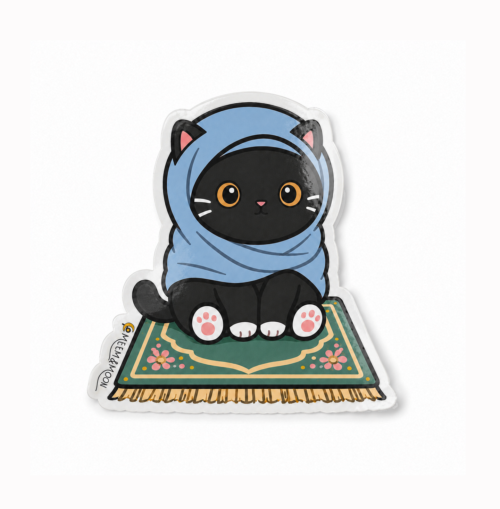 Muslim black cat in blue hijab sticker (5.5 cm) • Waterproof Vinyl