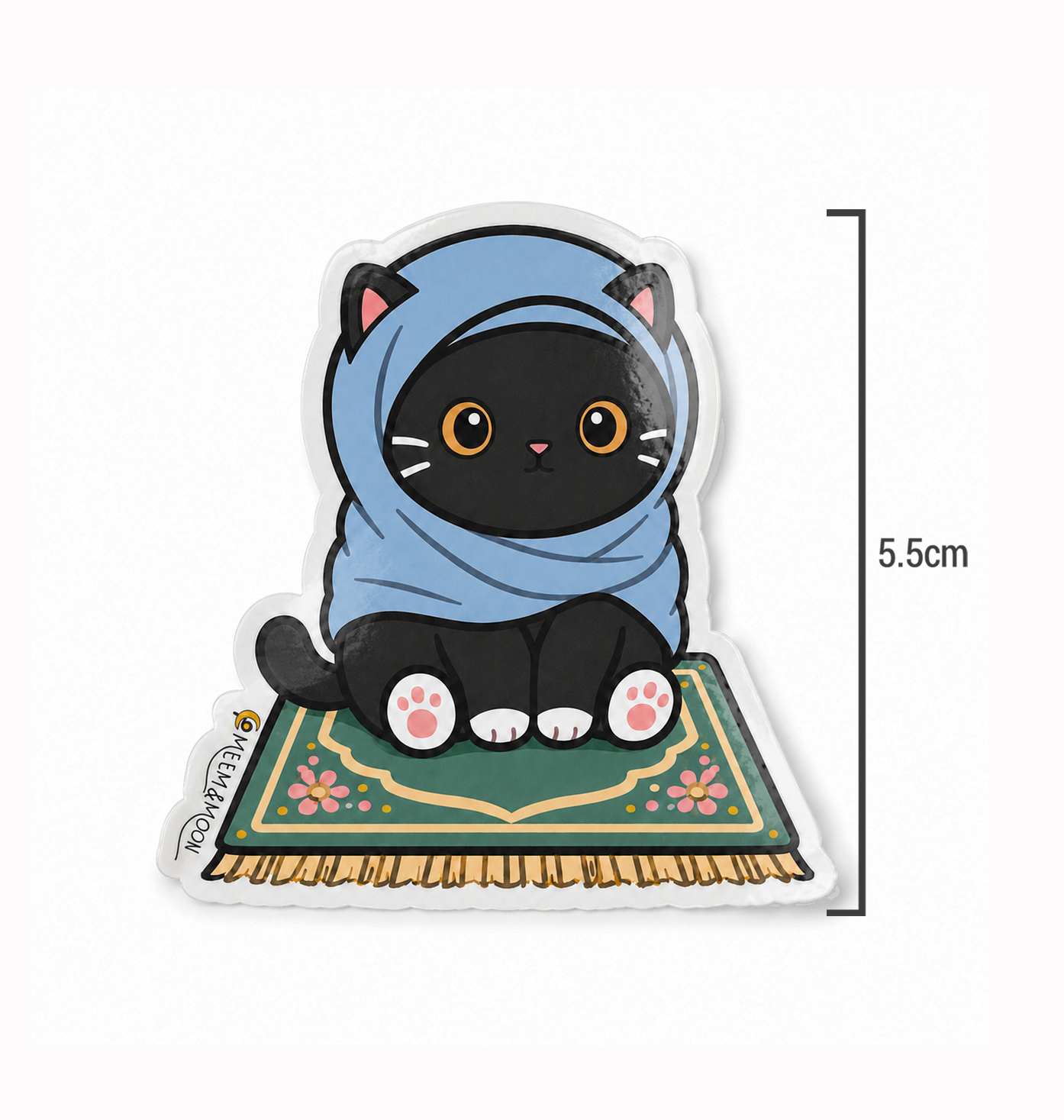 Muslim black cat in blue hijab sticker (5.5 cm) • Waterproof Vinyl - Image 2