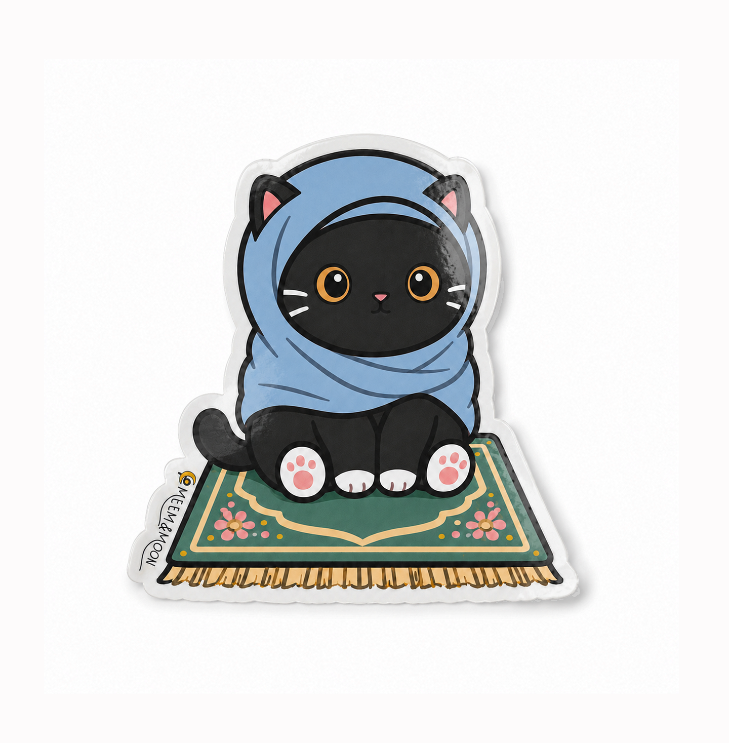 Muslim black cat in blue hijab sticker (5.5 cm) • Waterproof Vinyl