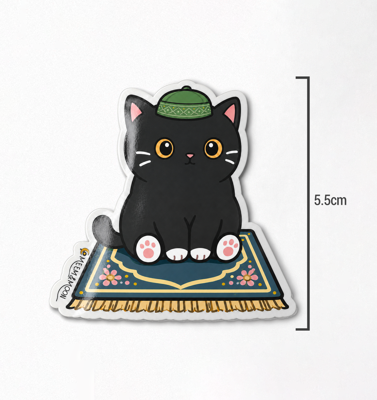 Muslim black cat in green kufi hat sticker (5.5 cm) • Waterproof Vinyl - Image 2