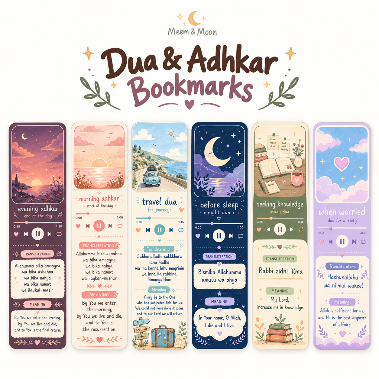 Dua & Adhkar Bookmarks - Choose Your Design