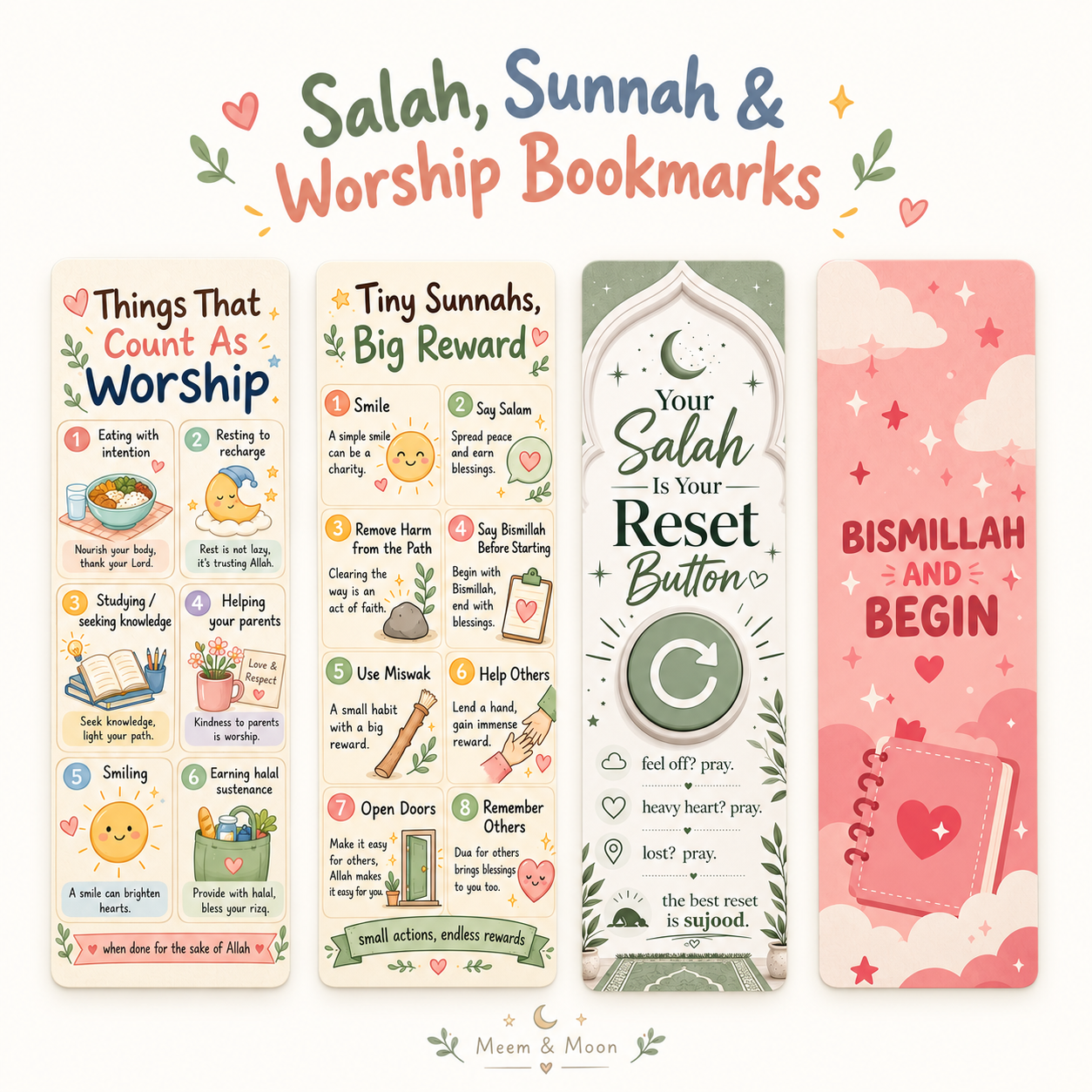 Salah, Sunnah & Worship Bookmarks - Choose Your Design