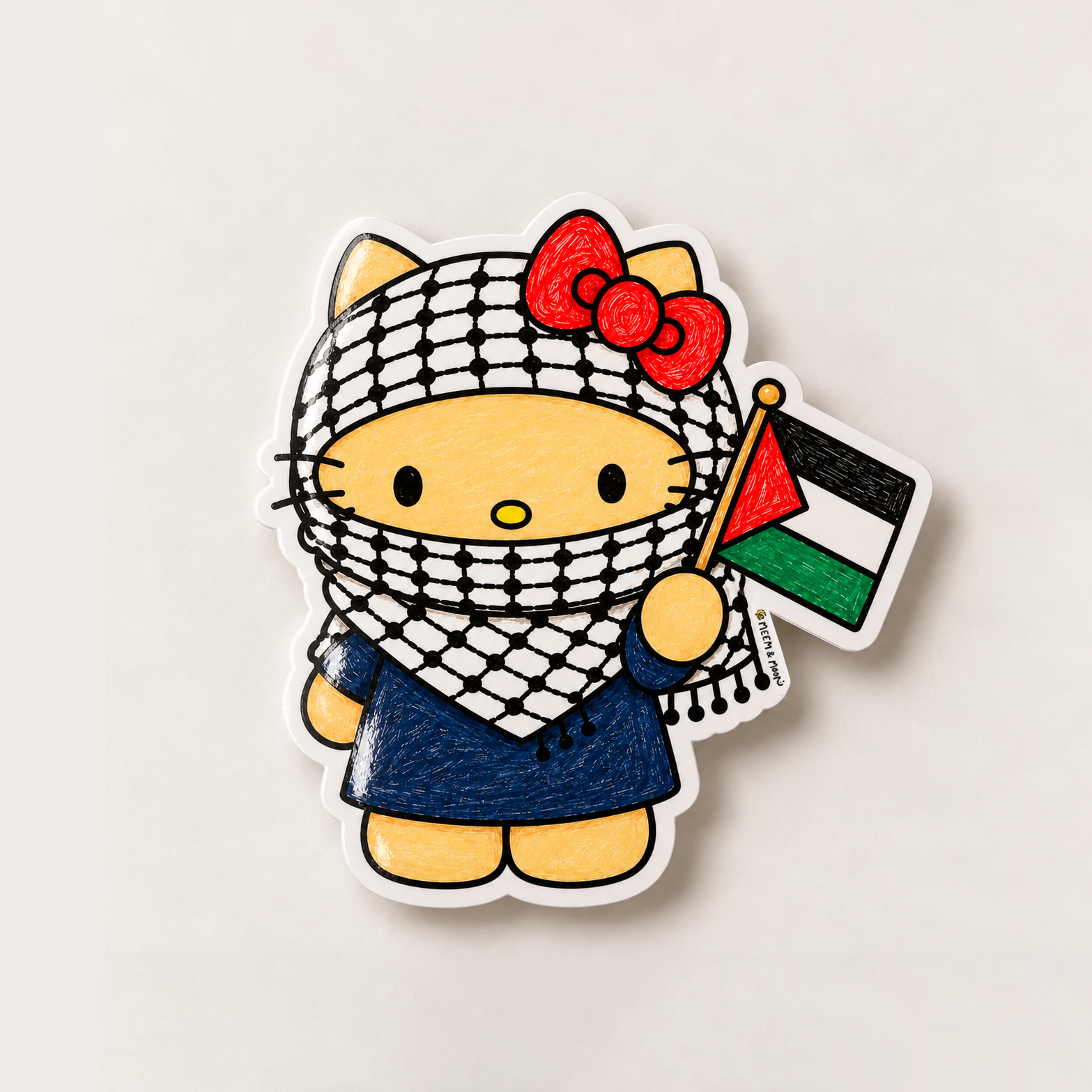 Palestine Keffiyeh Cat Sticker | 5.5cm