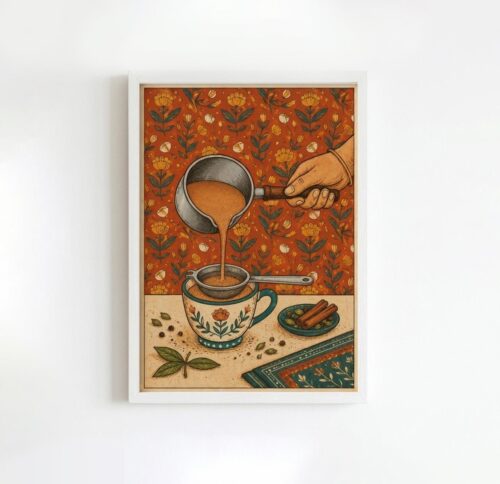 Chai Art Print, Muslim Kitchen Wall Decor, Desi Tea Poster, Islamic Home Print, Cosy Chai Lover Gift | Unframed print