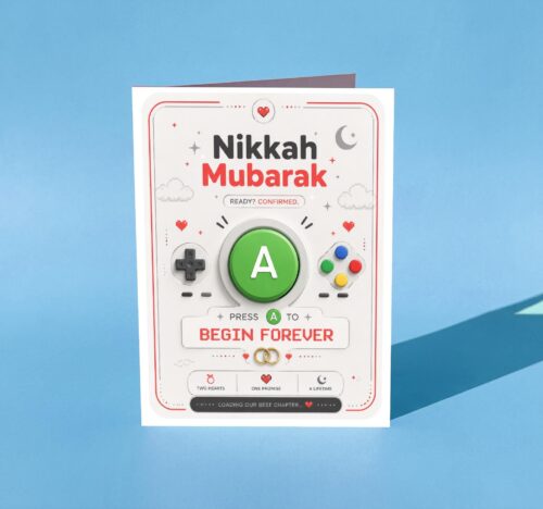 Gamer Muslim Wedding Card, Press A To Begin Forever (A6)