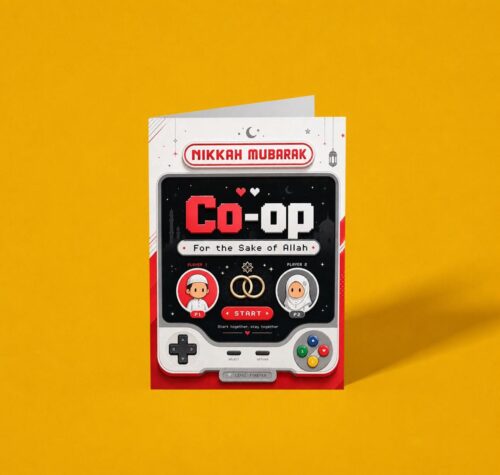 Co-op For The Sake Of Allah - Gaming Themed Nikkah A6 Card, Handmade Muslim Wedding Card, Printed in UK