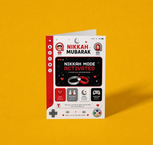 Nikkah Mode Activated - Gaming Themed Nikkah A6 Card, Handmade Muslim Wedding Card, Printed in UK