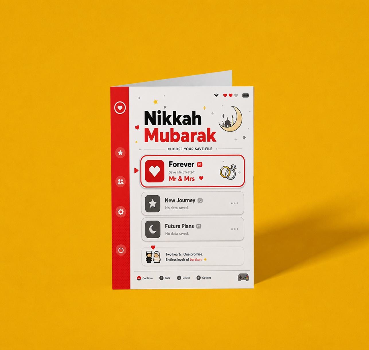 Choose Your Save File - Gaming Themed Nikkah A6 Card, Handmade Muslim Wedding Card, Printed in UK