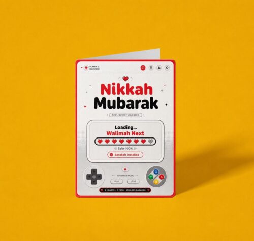 Nikkah Mubarak: Walimah Loading - Gaming Themed Nikkah A6 Card, Handmade Muslim Wedding Card, Printed in UK