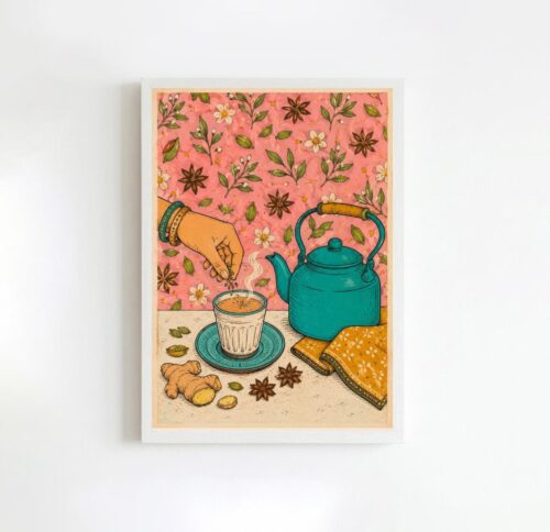 Chai Tea Wall Art Print, Unframed A4 A5, South Asian Kitchen Decor, Spiced Tea Illustration