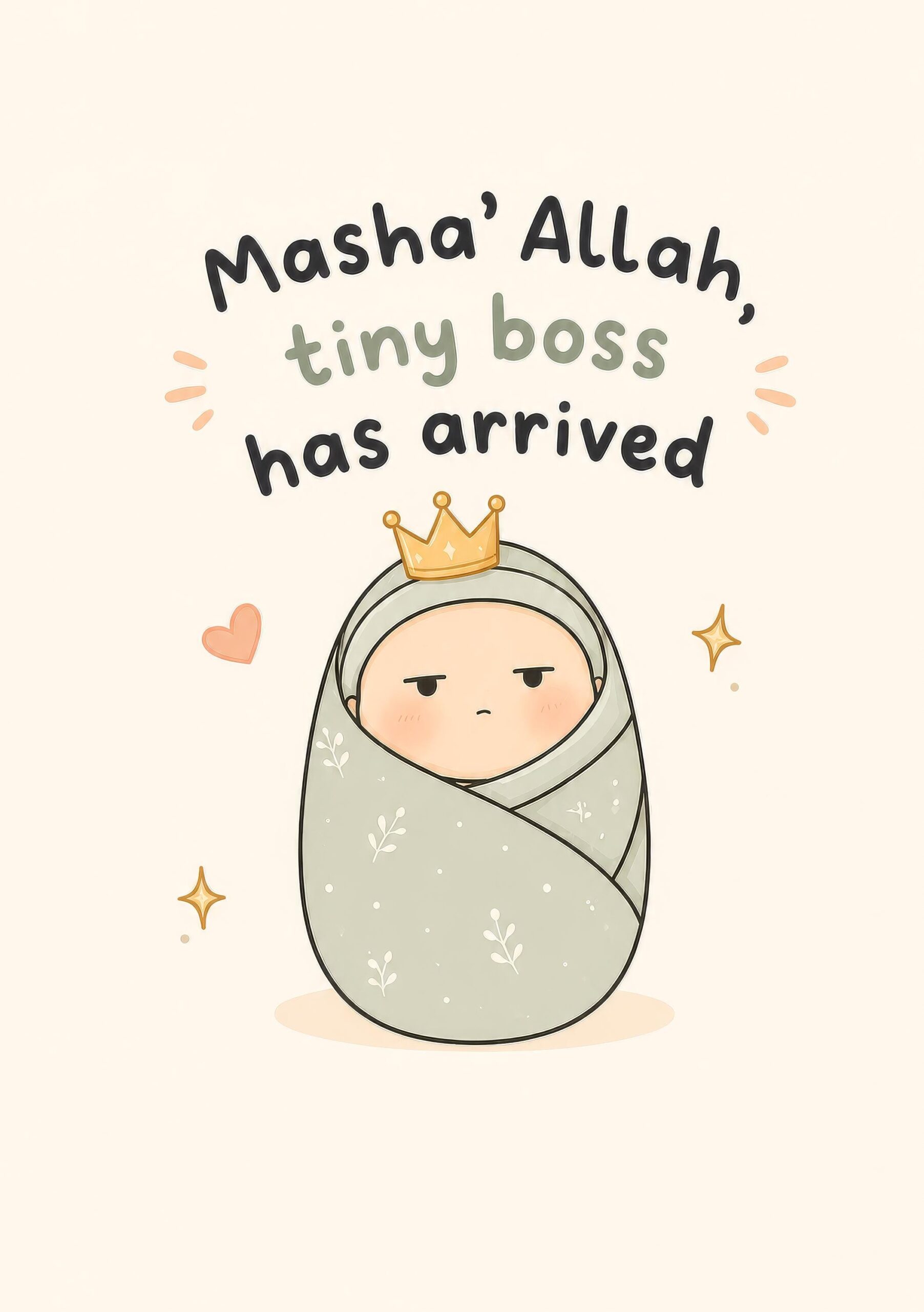 Masha’Allah Tiny Boss Has Arrived A6 Baby Card, Handmade Islamic New Baby Card, Muslim Newborn Card, Printed UK - Image 2