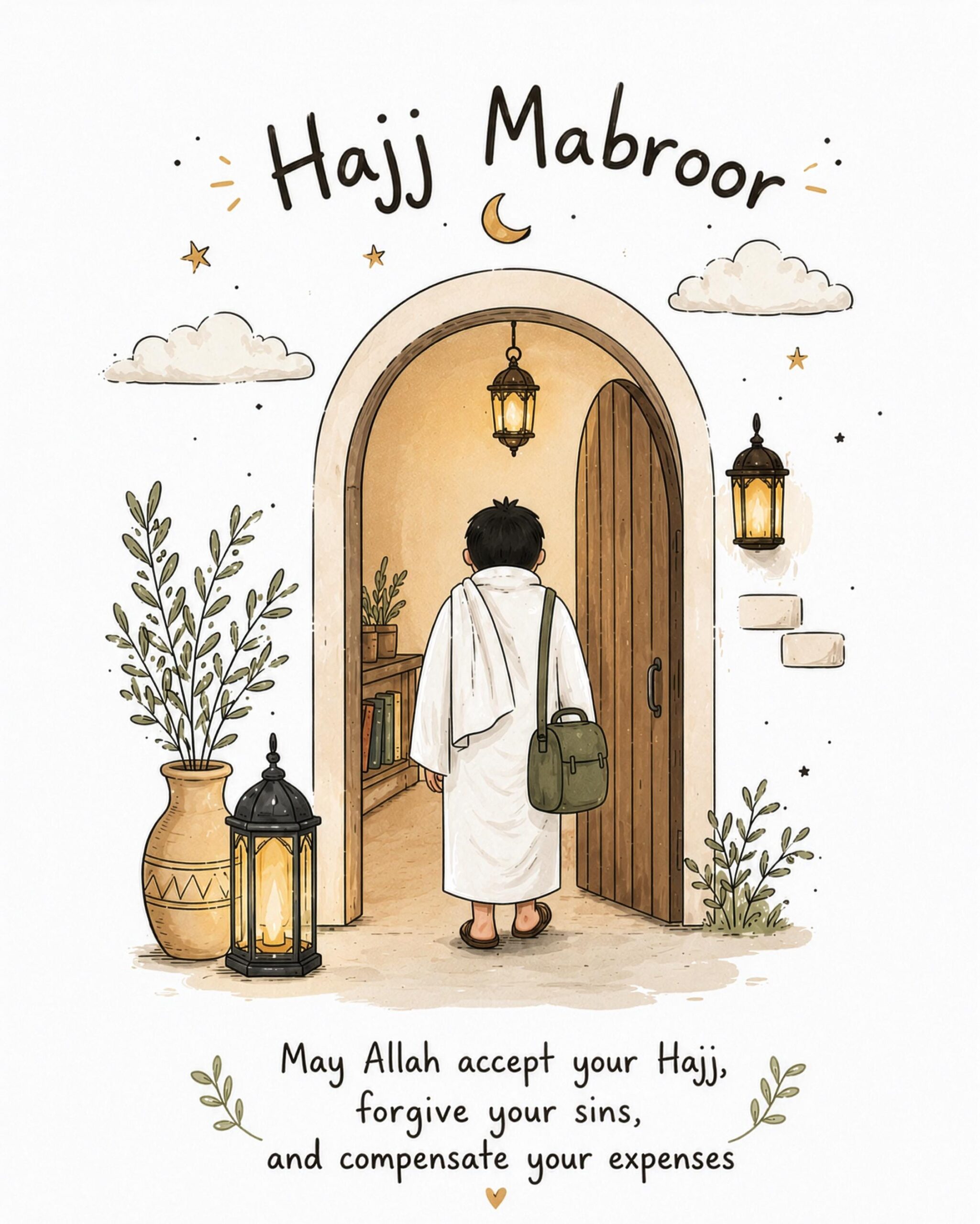 Hajj Mabroor Doorway Card - A6 Greeting Card, Handmade Islamic Hajj Card, Muslim Congratulations Card, Printed in UK - Image 2