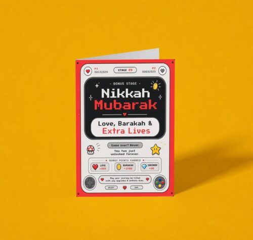 Nikkah Mubarak: Love, Barakah & Extra Lives - Gaming Themed Nikkah A6 Card, Handmade Muslim Wedding Card, Printed in UK